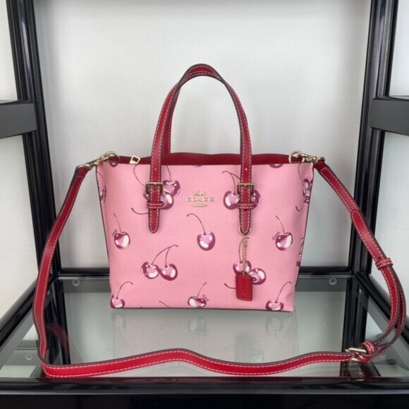 Coach Mollie Tote Bag 25 With Cherry Print - Picture 2 of 9